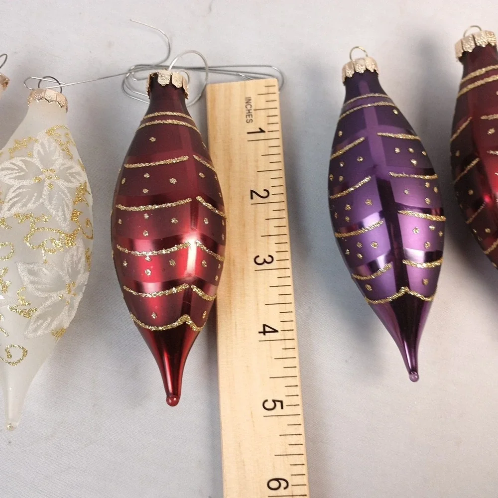 VTG Lot of 5 Rauch Teardrop Glass Christmas Ornaments, 5 in. Long, Lattice Look